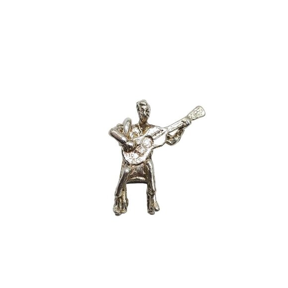 Sterling Silver Man Sitting Playing Guitar Guitarist Charm Pendant 3.43g Vintage - Picture 1 of 7